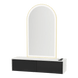 Glo Wall Mount Styling Station with Nestled Appliance Holder, Solid Surface Countertop, and Gold Arch Paloma Mirror - Kaemark