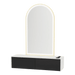 Glo Wall Mount Styling Station with Nestled Appliance Holder, Solid Surface Countertop, and Gold Arch Paloma Mirror - Kaemark