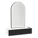 Glo Wall Mount Styling Station with Nestled Appliance Holder, Solid Surface Countertop, and Black Arch Paloma Mirror - Kaemark