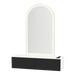 Glo Wall Mount Styling Station with Nestled Appliance Holder, Solid Surface Countertop, and Gold Arch Paloma Mirror - Kaemark