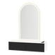 Glo Wall Mount Styling Station with Nestled Appliance Holder, Solid Surface Countertop, and Gold Arch Paloma Mirror - Kaemark