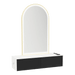 Glo Wall Mount Styling Station with Nestled Appliance Holder, Solid Surface Countertop, and Gold Arch Paloma Mirror - Kaemark