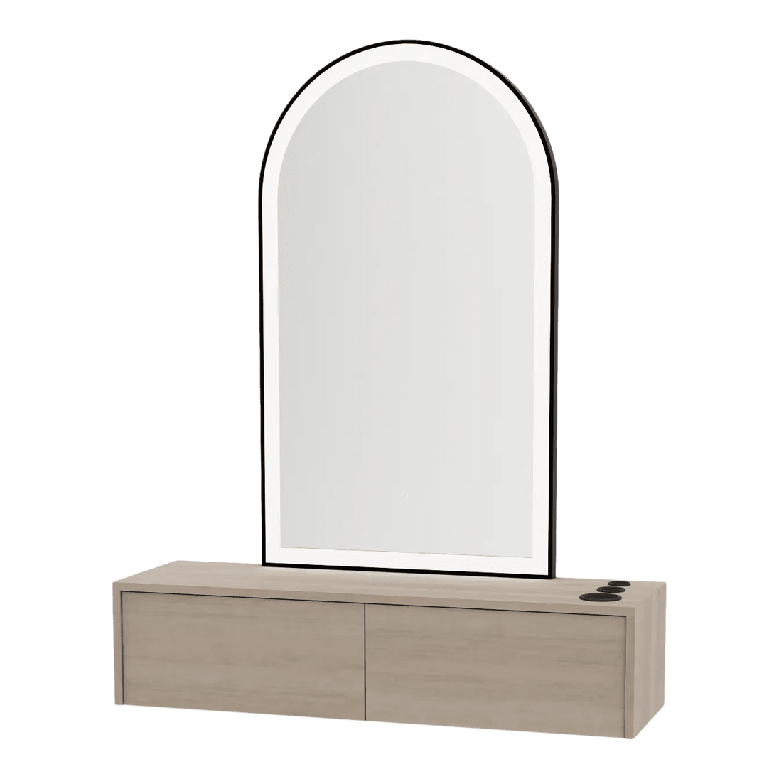 Glo Wall Mount Styling Station with Nestled Appliance Holder and Black Arch Paloma Mirror - Kaemark