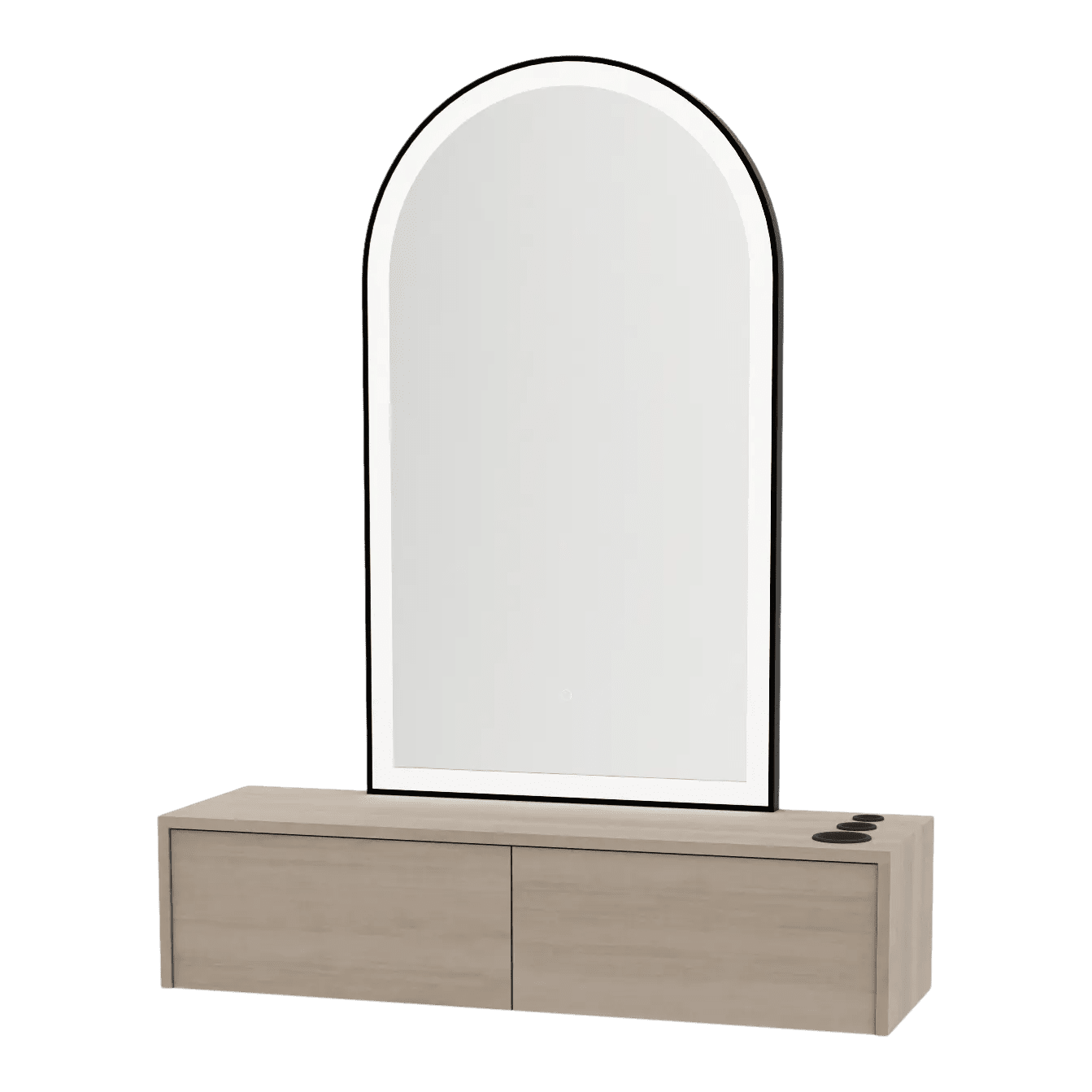 Glo Wall Mount Styling Station with Nestled Appliance Holder and Black Arch Paloma Mirror - Kaemark