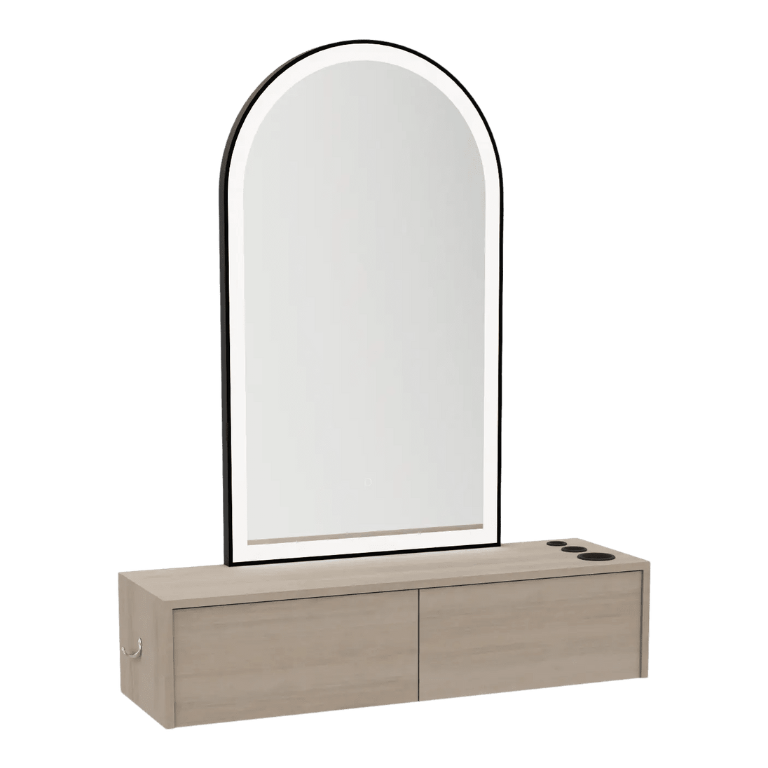 Glo Wall Mount Styling Station with Nestled Appliance Holder and Black Arch Paloma Mirror - Kaemark