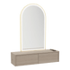 Glo Wall Mount Styling Station with Nestled Appliance Holder and Gold Arch Paloma Mirror - Kaemark
