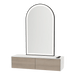 Glo Wall Mount Styling Station with Nestled Appliance Holder, Solid Surface Countertop, and Black Arch Paloma Mirror - Kaemark