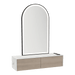 Glo Wall Mount Styling Station with Nestled Appliance Holder, Solid Surface Countertop, and Black Arch Paloma Mirror - Kaemark