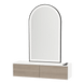 Glo Wall Mount Styling Station with Nestled Appliance Holder, Solid Surface Countertop, and Black Arch Paloma Mirror - Kaemark