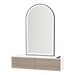 Glo Wall Mount Styling Station with Nestled Appliance Holder, Solid Surface Countertop, and Black Arch Paloma Mirror - Kaemark