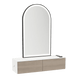 Glo Wall Mount Styling Station with Nestled Appliance Holder, Solid Surface Countertop, and Black Arch Paloma Mirror - Kaemark