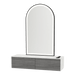 Glo Wall Mount Styling Station with Nestled Appliance Holder, Solid Surface Countertop, and Black Arch Paloma Mirror - Kaemark