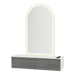Glo Wall Mount Styling Station with Nestled Appliance Holder, Solid Surface Countertop, and Gold Arch Paloma Mirror - Kaemark