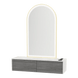 Glo Wall Mount Styling Station with Nestled Appliance Holder, Solid Surface Countertop, and Gold Arch Paloma Mirror - Kaemark