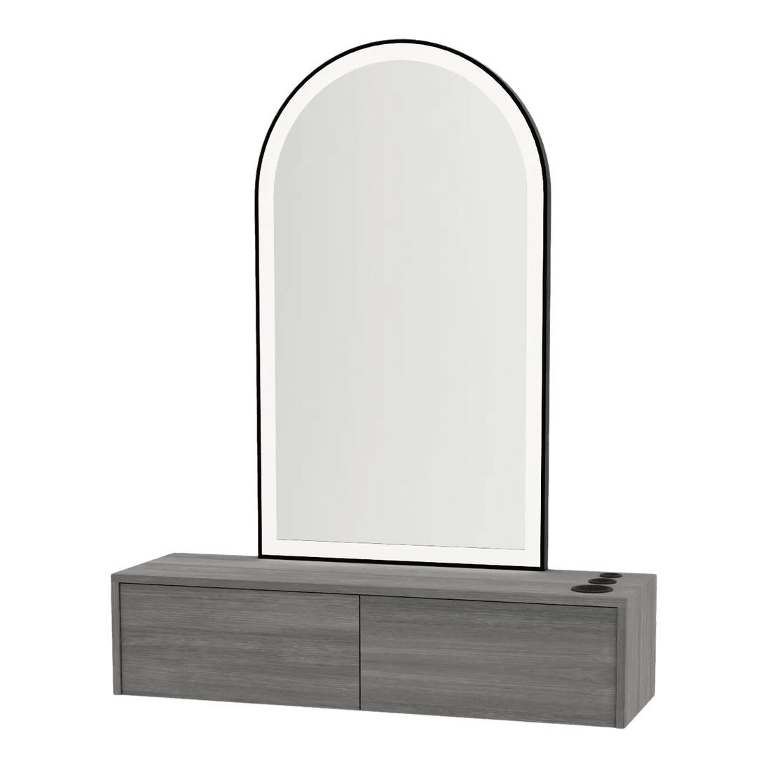 Glo Wall Mount Styling Station with Nestled Appliance Holder and Black Arch Paloma Mirror - Kaemark