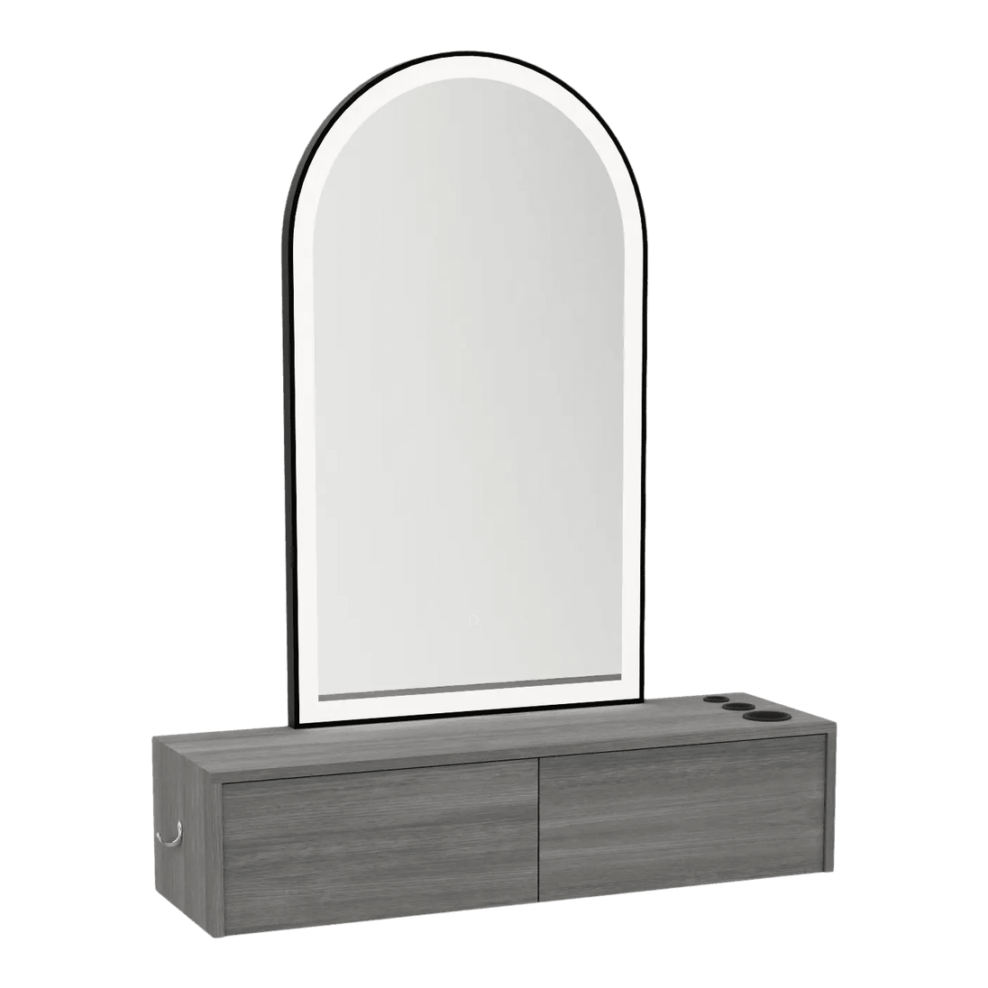 Glo Wall Mount Styling Station with Nestled Appliance Holder and Black Arch Paloma Mirror - Kaemark