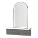 Glo Wall Mount Styling Station with Nestled Appliance Holder, Solid Surface Countertop, and Black Arch Paloma Mirror - Kaemark