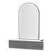 Glo Wall Mount Styling Station with Nestled Appliance Holder, Solid Surface Countertop, and Black Arch Paloma Mirror - Kaemark