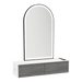 Glo Wall Mount Styling Station with Nestled Appliance Holder, Solid Surface Countertop, and Black Arch Paloma Mirror - Kaemark