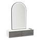 Glo Wall Mount Styling Station with Nestled Appliance Holder, Solid Surface Countertop, and Black Arch Paloma Mirror - Kaemark