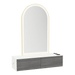 Glo Wall Mount Styling Station with Nestled Appliance Holder, Solid Surface Countertop, and Gold Arch Paloma Mirror - Kaemark