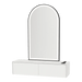 Glo Wall Mount Styling Station with Nestled Appliance Holder, Solid Surface Countertop, and Black Arch Paloma Mirror - Kaemark