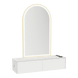 Glo Wall Mount Styling Station with Nestled Appliance Holder, Solid Surface Countertop, and Gold Arch Paloma Mirror - Kaemark