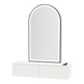 Glo Wall Mount Styling Station with Nestled Appliance Holder, Solid Surface Countertop, and Black Arch Paloma Mirror - Kaemark