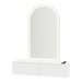 Glo Wall Mount Styling Station with Nestled Appliance Holder, Solid Surface Countertop, and Gold Arch Paloma Mirror - Kaemark