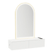 Glo Wall Mount Styling Station with Nestled Appliance Holder, Solid Surface Countertop, and Gold Arch Paloma Mirror - Kaemark