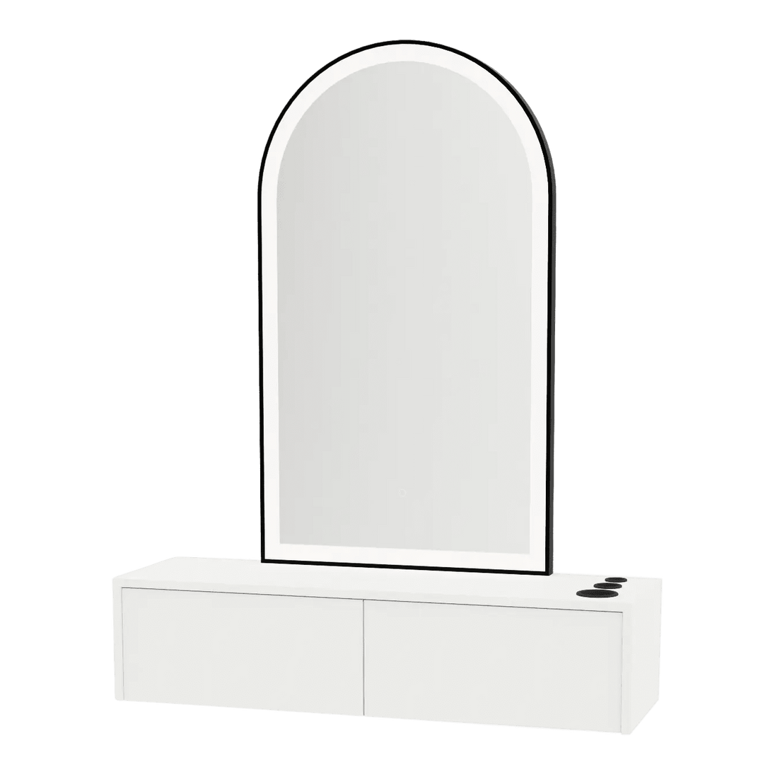 Glo Wall Mount Styling Station with Nestled Appliance Holder and Black Arch Paloma Mirror - Kaemark