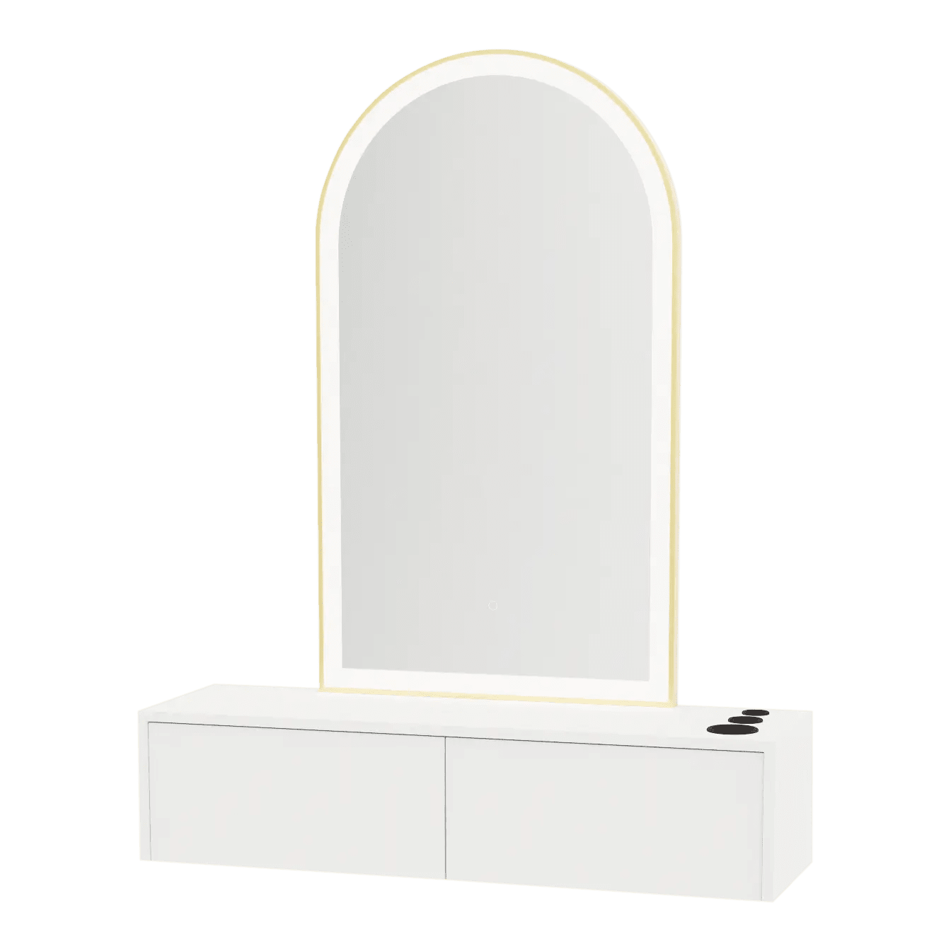 Glo Wall Mount Styling Station with Nestled Appliance Holder and Gold Arch Paloma Mirror - Kaemark