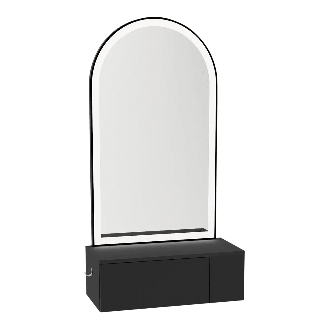 Glo Wall Mount Styling Station with Concealed Appliance Holder and Black Arch Paloma Mirror - Kaemark