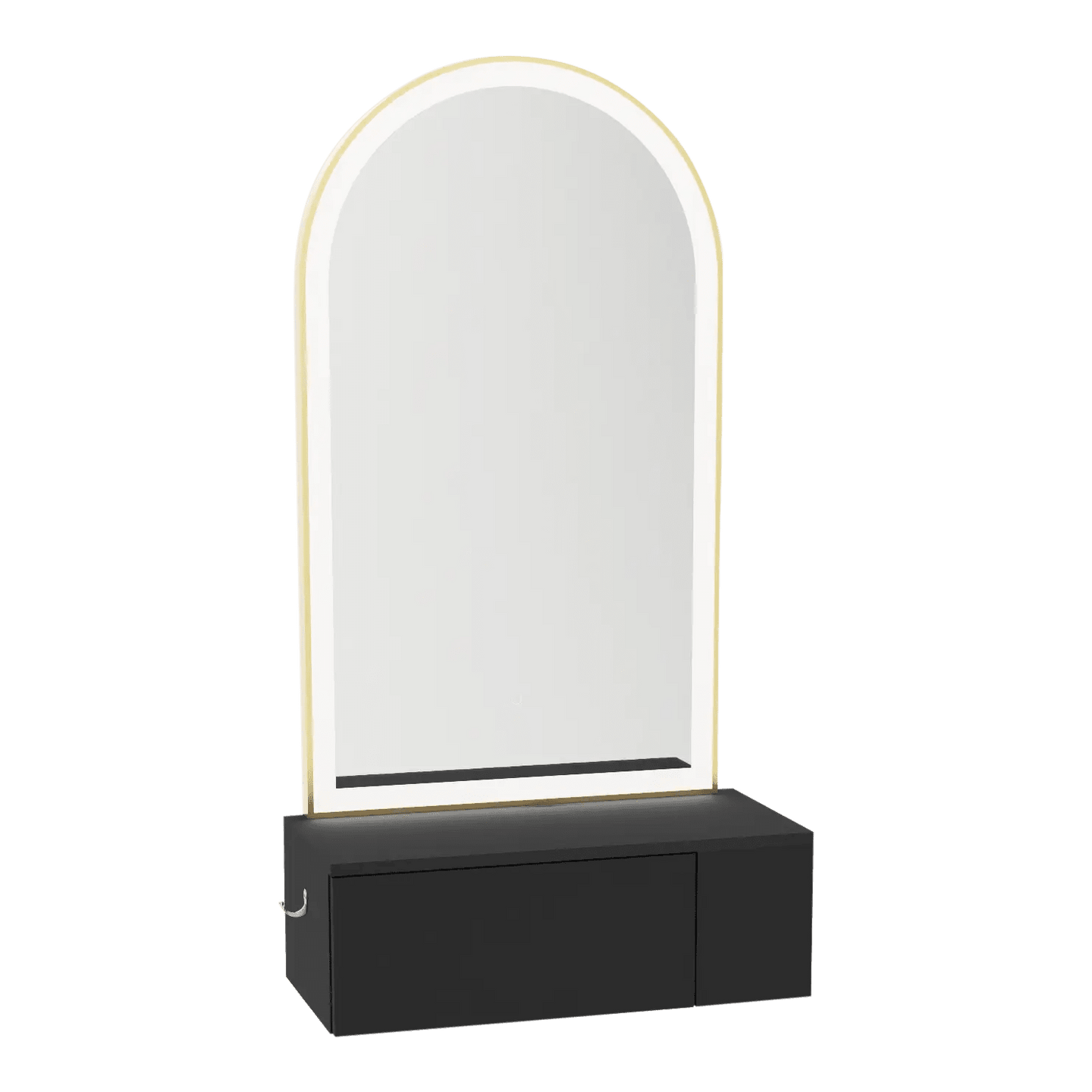Glo Wall Mount Styling Station with Concealed Appliance Holder and Gold Arch Paloma Mirror - Kaemark