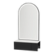Glo Wall Mount Styling Station with Concealed Appliance Holder, Solid Surface Countertop, and Black Arch Paloma Mirror - Kaemark