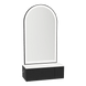 Glo Wall Mount Styling Station with Concealed Appliance Holder, Solid Surface Countertop, and Black Arch Paloma Mirror - Kaemark
