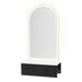 Glo Wall Mount Styling Station with Concealed Appliance Holder, Solid Surface Countertop, and Gold Arch Paloma Mirror - Kaemark