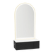 Glo Wall Mount Styling Station with Concealed Appliance Holder, Solid Surface Countertop, and Gold Arch Paloma Mirror - Kaemark