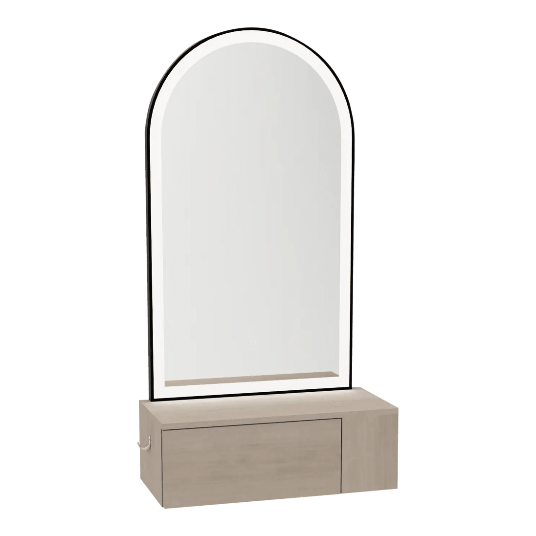 Glo Wall Mount Styling Station with Concealed Appliance Holder and Black Arch Paloma Mirror - Kaemark