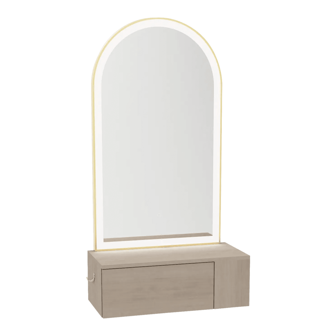 Glo Wall Mount Styling Station with Concealed Appliance Holder and Gold Arch Paloma Mirror - Kaemark