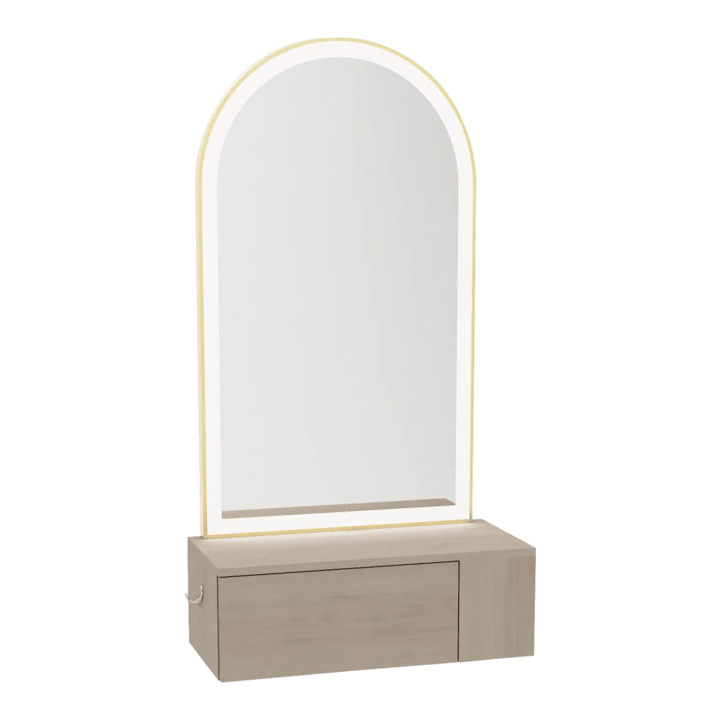 Glo Wall Mount Styling Station with Concealed Appliance Holder and Gold Arch Paloma Mirror - Kaemark