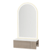 Glo Wall Mount Styling Station with Concealed Appliance Holder, Solid Surface Countertop, and Gold Arch Paloma Mirror - Kaemark