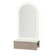 Glo Wall Mount Styling Station with Concealed Appliance Holder, Solid Surface Countertop, and Gold Arch Paloma Mirror - Kaemark