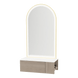 Glo Wall Mount Styling Station with Concealed Appliance Holder, Solid Surface Countertop, and Gold Arch Paloma Mirror - Kaemark
