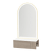 Glo Wall Mount Styling Station with Concealed Appliance Holder, Solid Surface Countertop, and Gold Arch Paloma Mirror - Kaemark