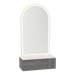 Glo Wall Mount Styling Station with Concealed Appliance Holder, Solid Surface Countertop, and Gold Arch Paloma Mirror - Kaemark
