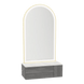 Glo Wall Mount Styling Station with Concealed Appliance Holder, Solid Surface Countertop, and Gold Arch Paloma Mirror - Kaemark
