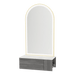 Glo Wall Mount Styling Station with Concealed Appliance Holder, Solid Surface Countertop, and Gold Arch Paloma Mirror - Kaemark