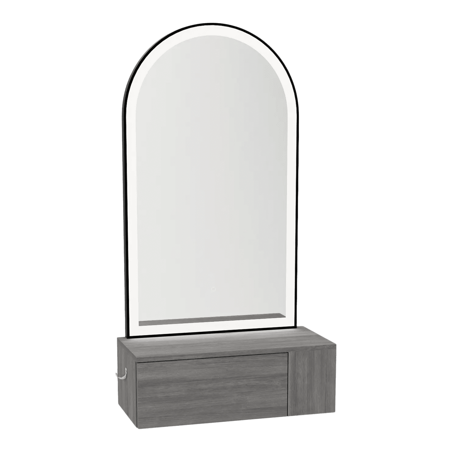 Glo Wall Mount Styling Station with Concealed Appliance Holder and Black Arch Paloma Mirror - Kaemark