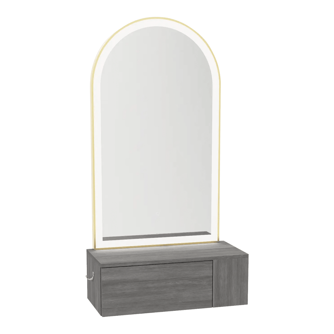 Glo Wall Mount Styling Station with Concealed Appliance Holder and Gold Arch Paloma Mirror - Kaemark
